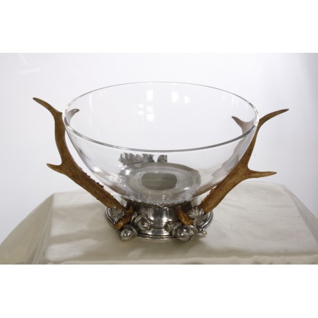 Porta frutta in peltro e vetro